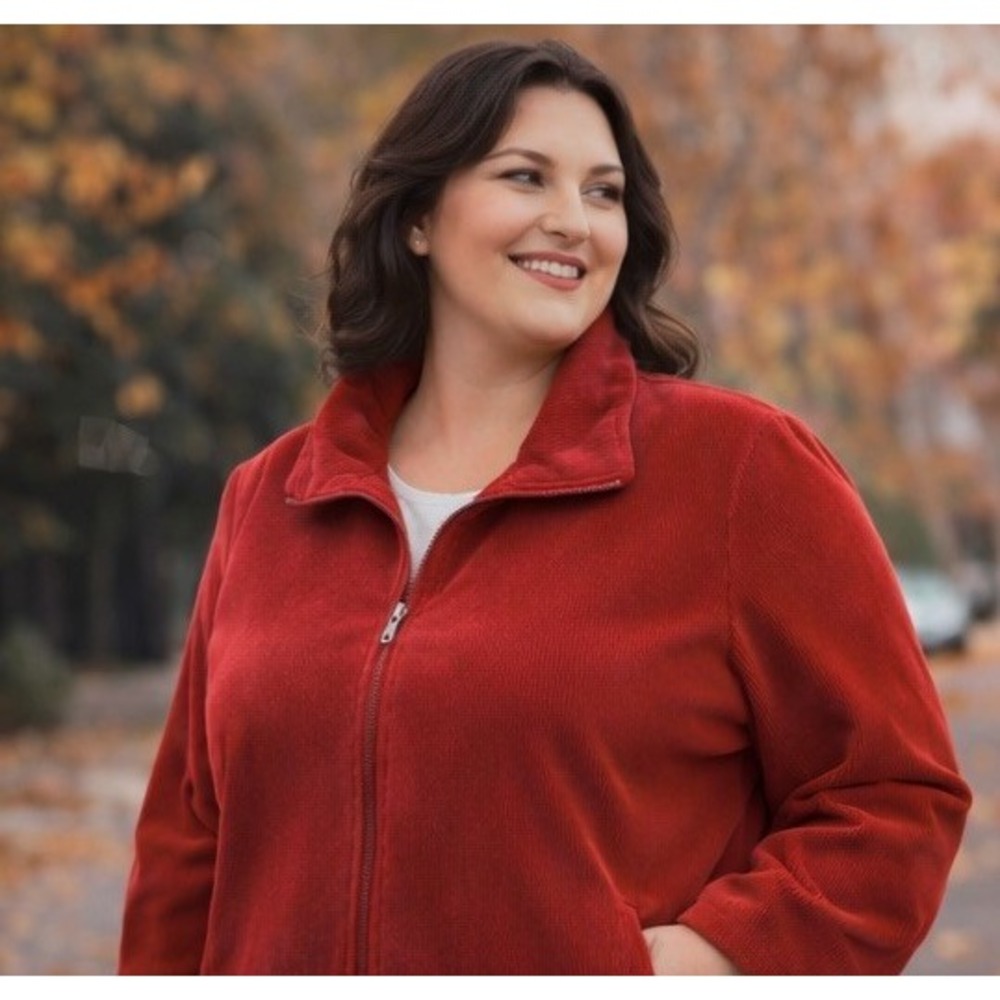 CJ Banks Corduroy Jacket Women's 2X Rich‎ Red Blue-Red Zip Front New With Tags